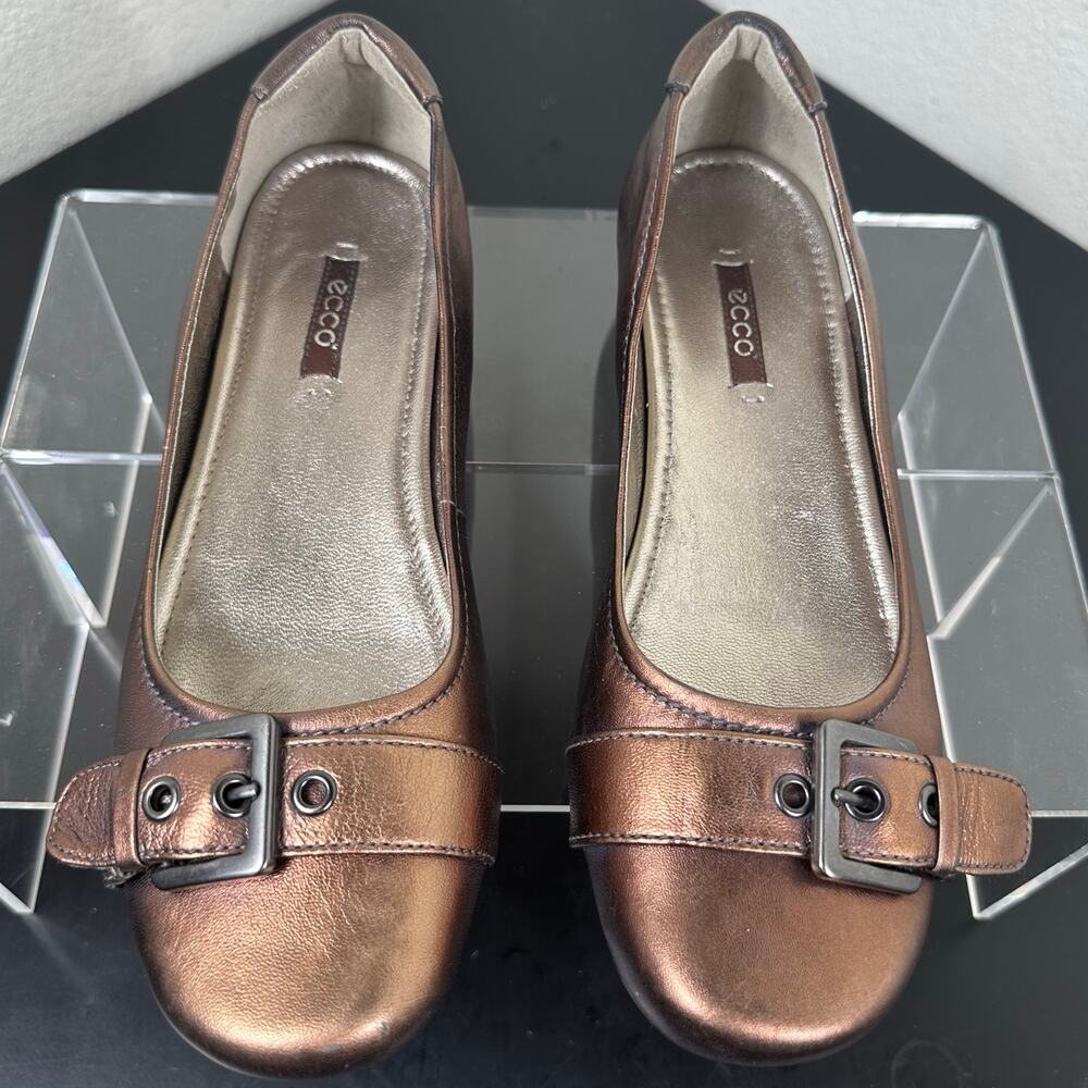ECCO Women Metallic Bronze Leather Buckle Ballet Flats Size 7.5 EU 38 - Picture 5 of 12